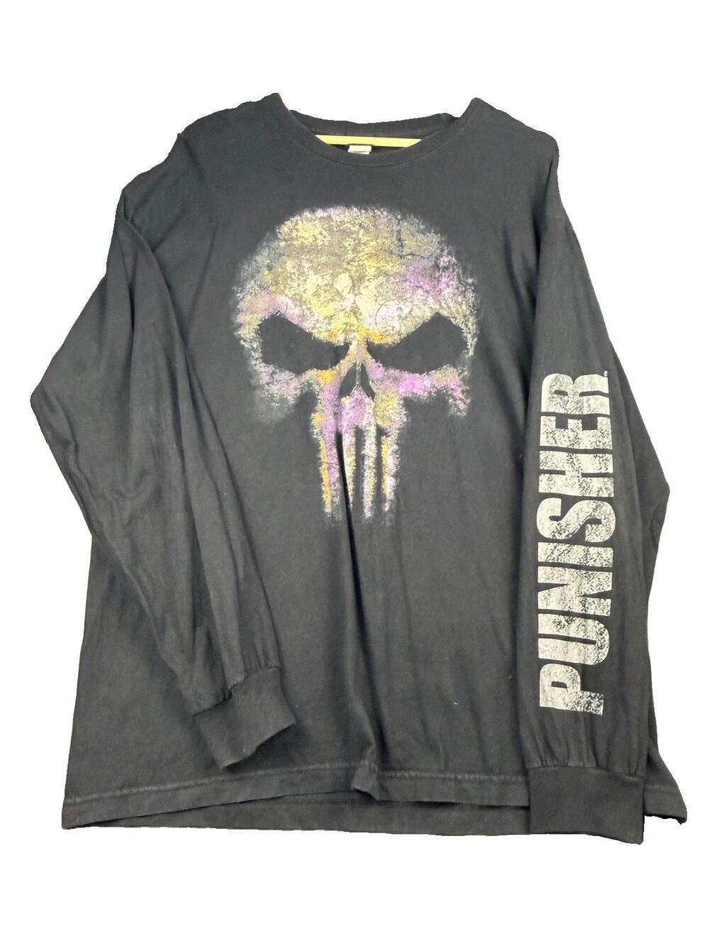 VTG Marvel Punisher Shirt Men’s XL Black Long Sleeve Skull Graphic Y2K Mexico
